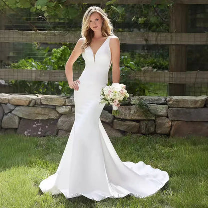 V-Neck Satin Mermaid Bridal Wedding Dress