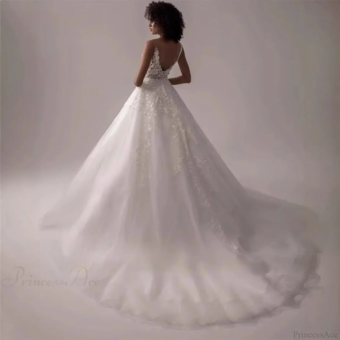 V-Neck Sleeveless Lace Wedding Dress