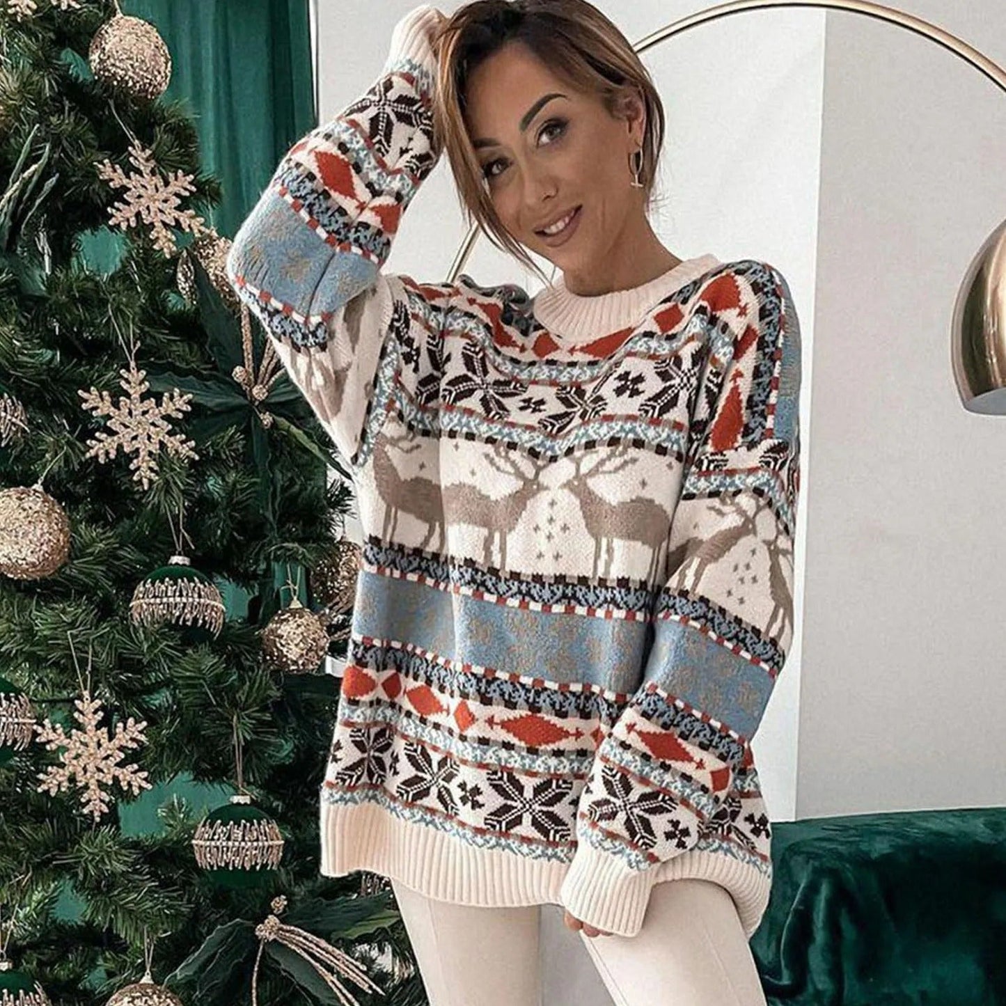 Nuria | Women's Christmas sweater with Norwegian reindeer print