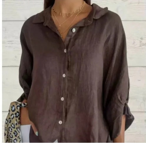 Francisca® | Chemise femme 100% lin Manches longues col classique coupe fluide