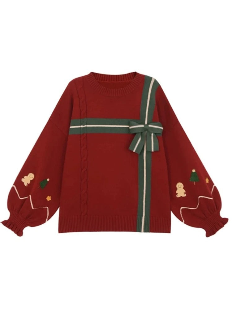 Aneta | Christmas sweater with bow and gingerbread motif