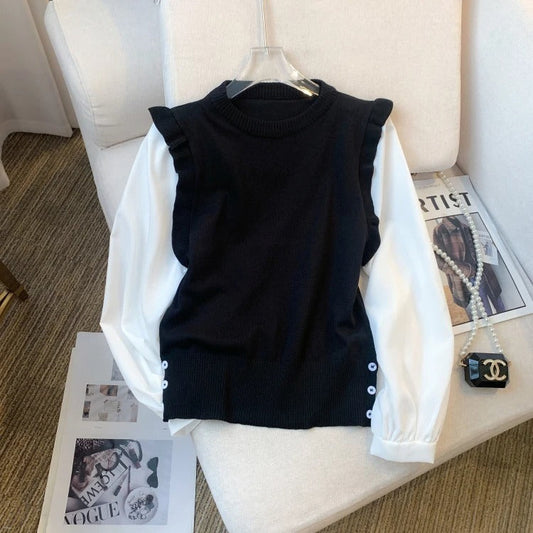 Carolina | Women's knitted vest with ruffle detail