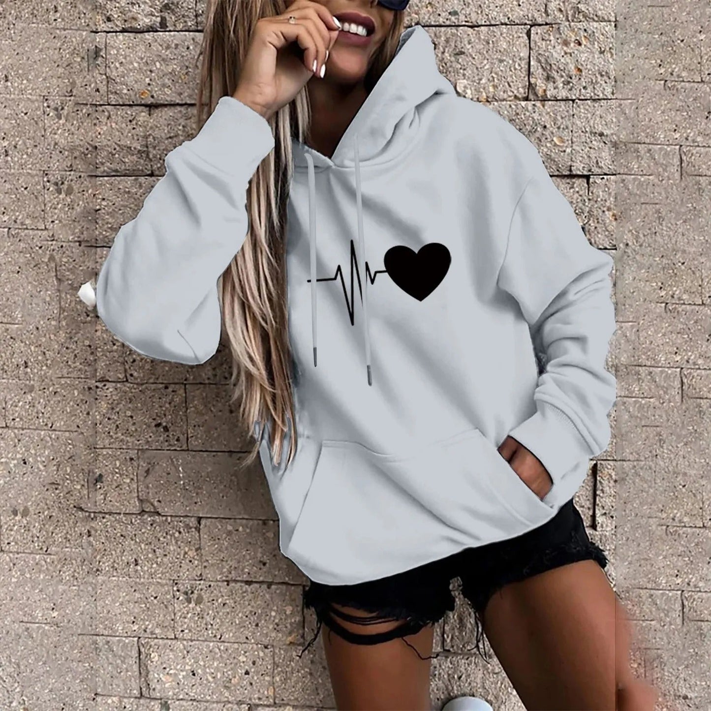 Olivia | Heart and heartbeat print hoodie for women
