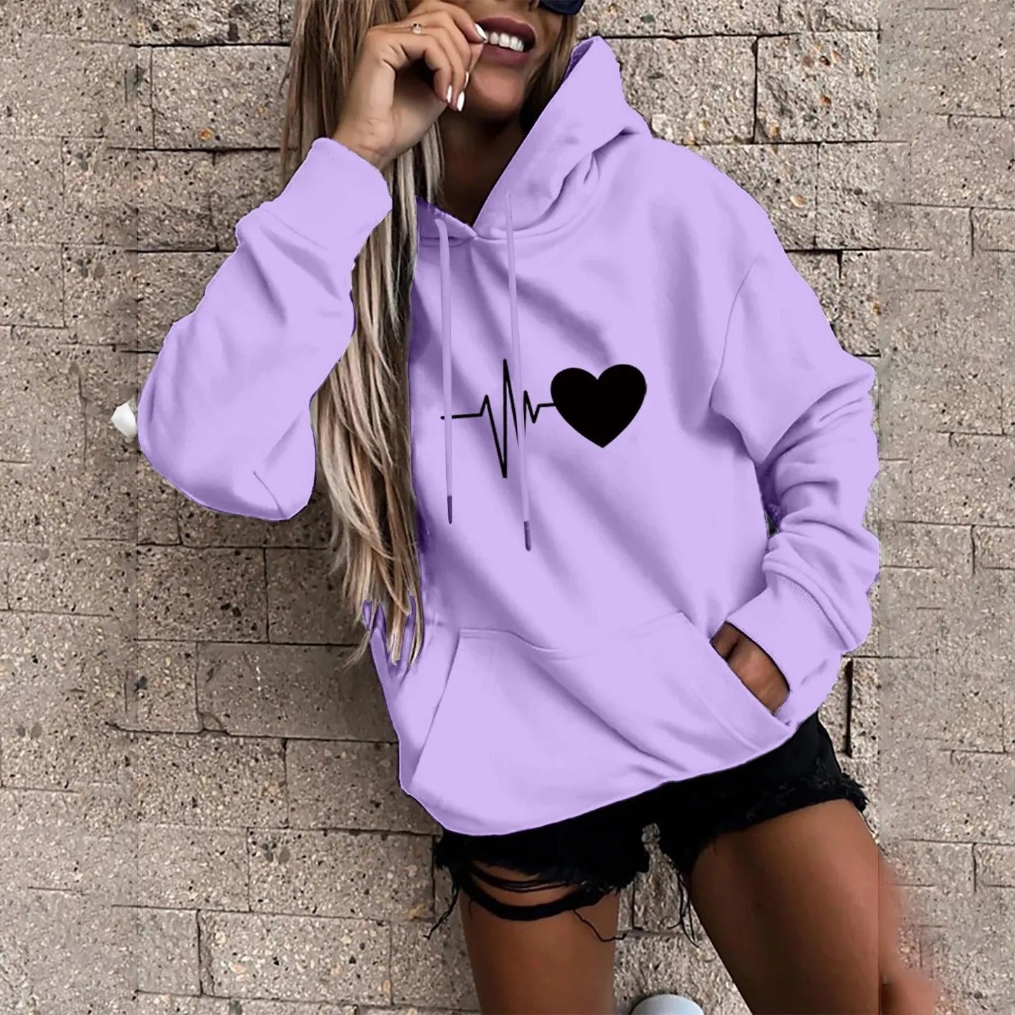 Olivia | Heart and heartbeat print hoodie for women