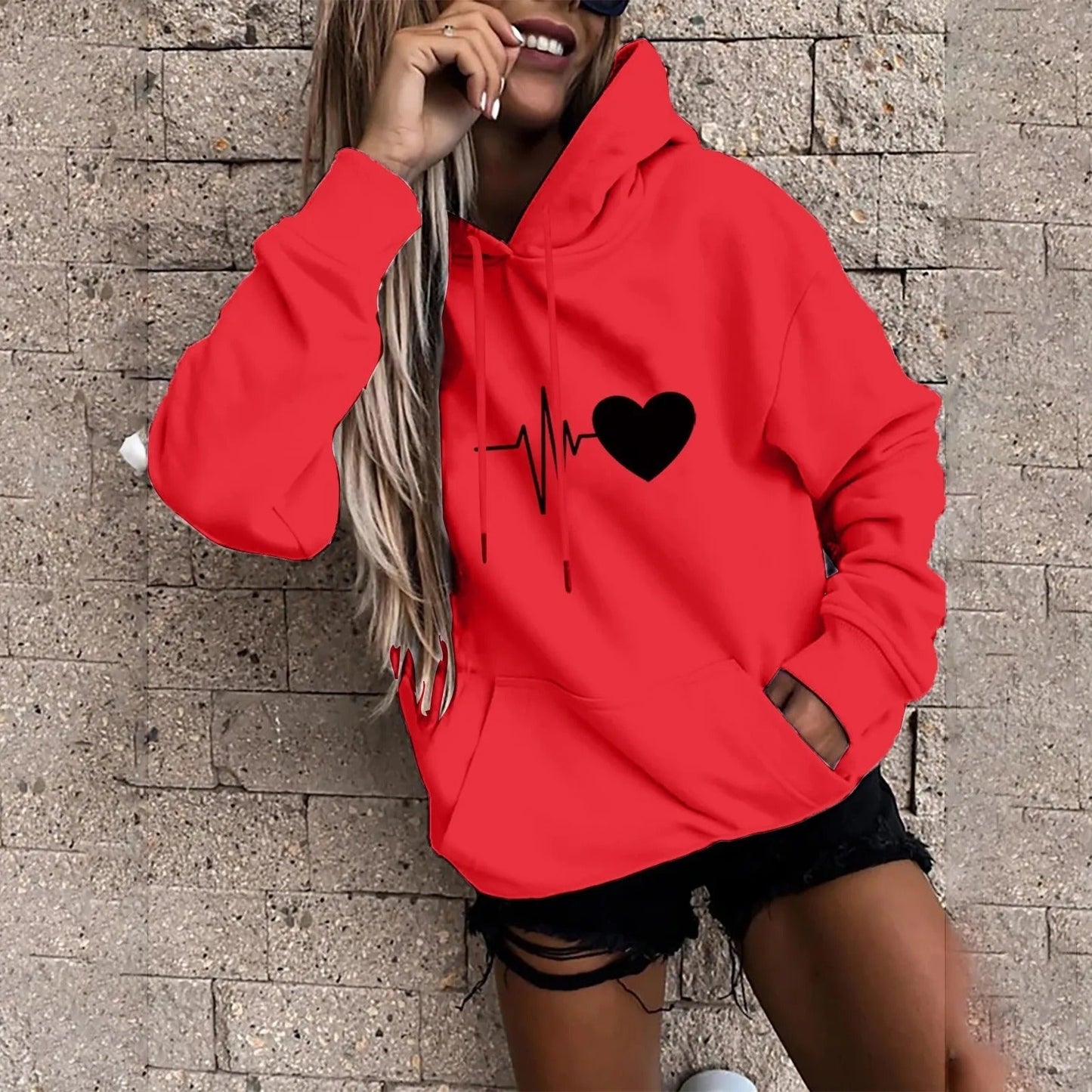 Olivia | Heart and heartbeat print hoodie for women