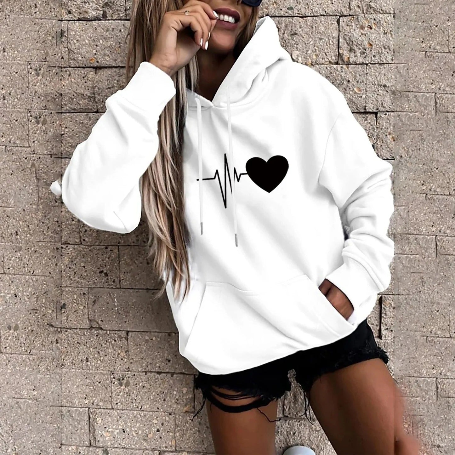 Olivia | Heart and heartbeat print hoodie for women