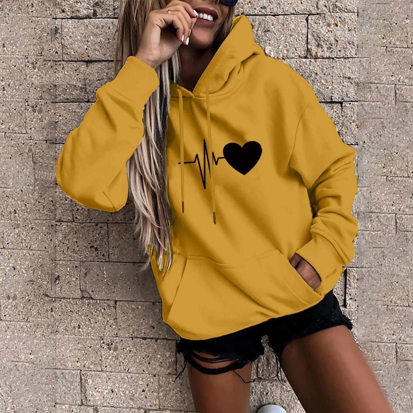 Olivia | Heart and heartbeat print hoodie for women