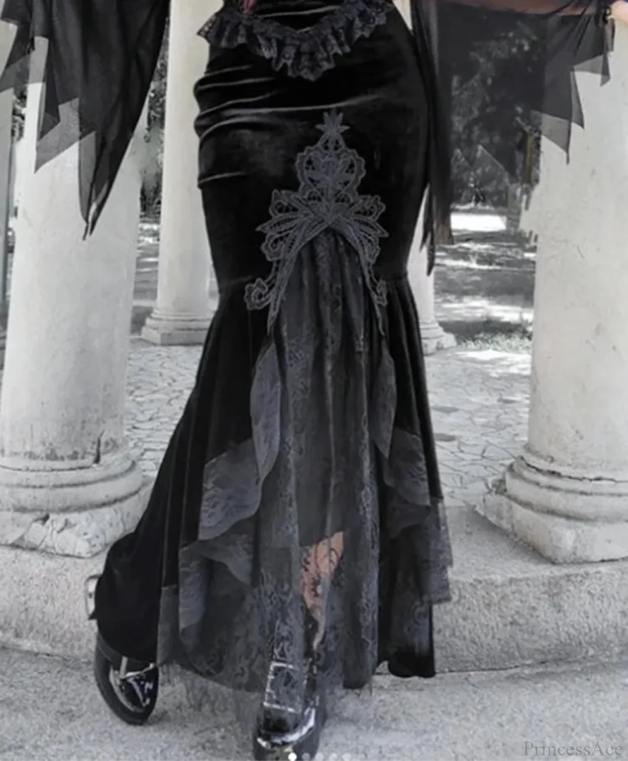 Velvet Lace Patchwork Trumpet Skirt