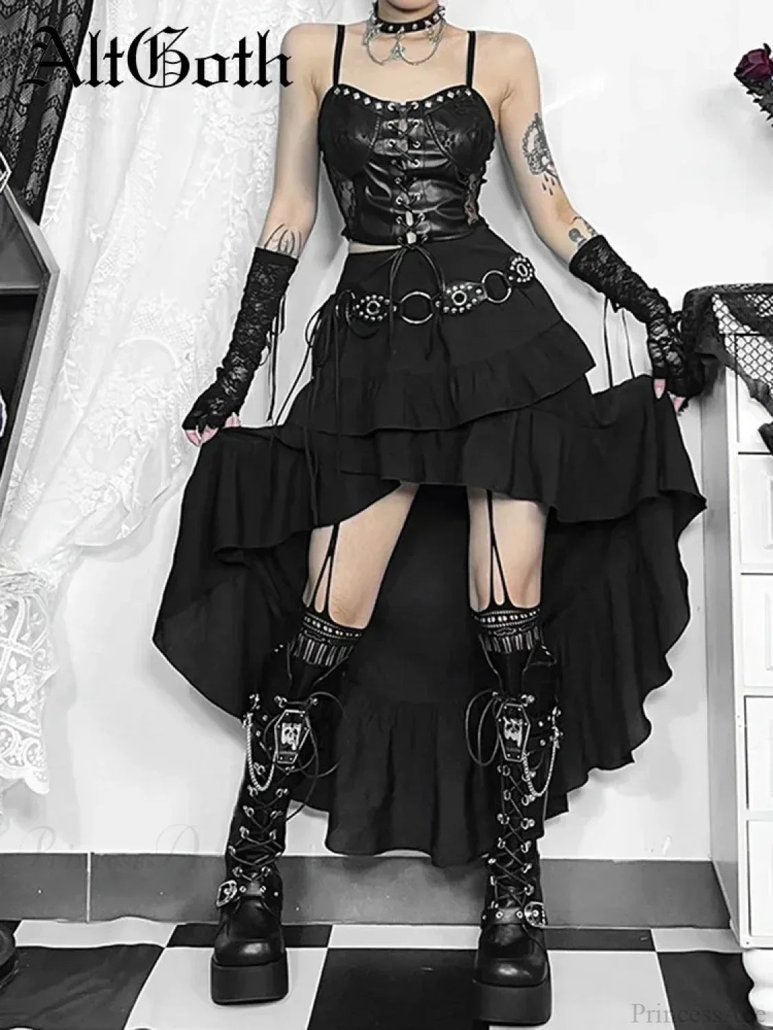 Velvet Lace Patchwork Trumpet Skirt