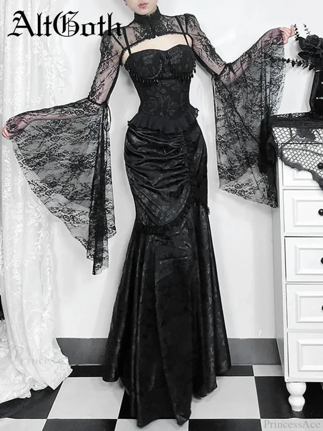 Velvet Lace Patchwork Trumpet Skirt
