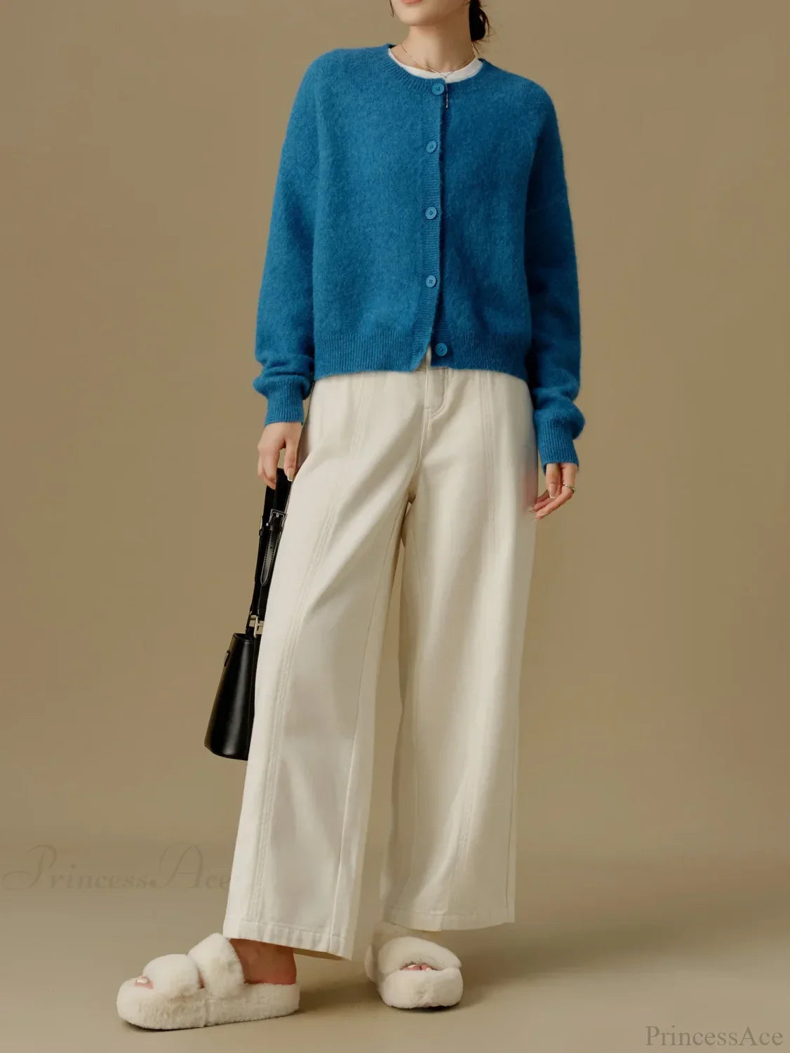 Versatile Round Neck Winter Knitted Cardigan for Women