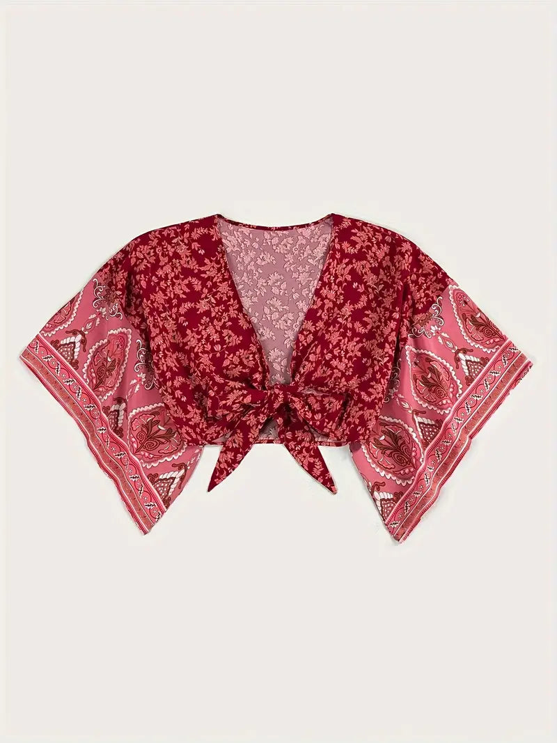 Brianna® | Tribal Print Crop Top With Front Knot