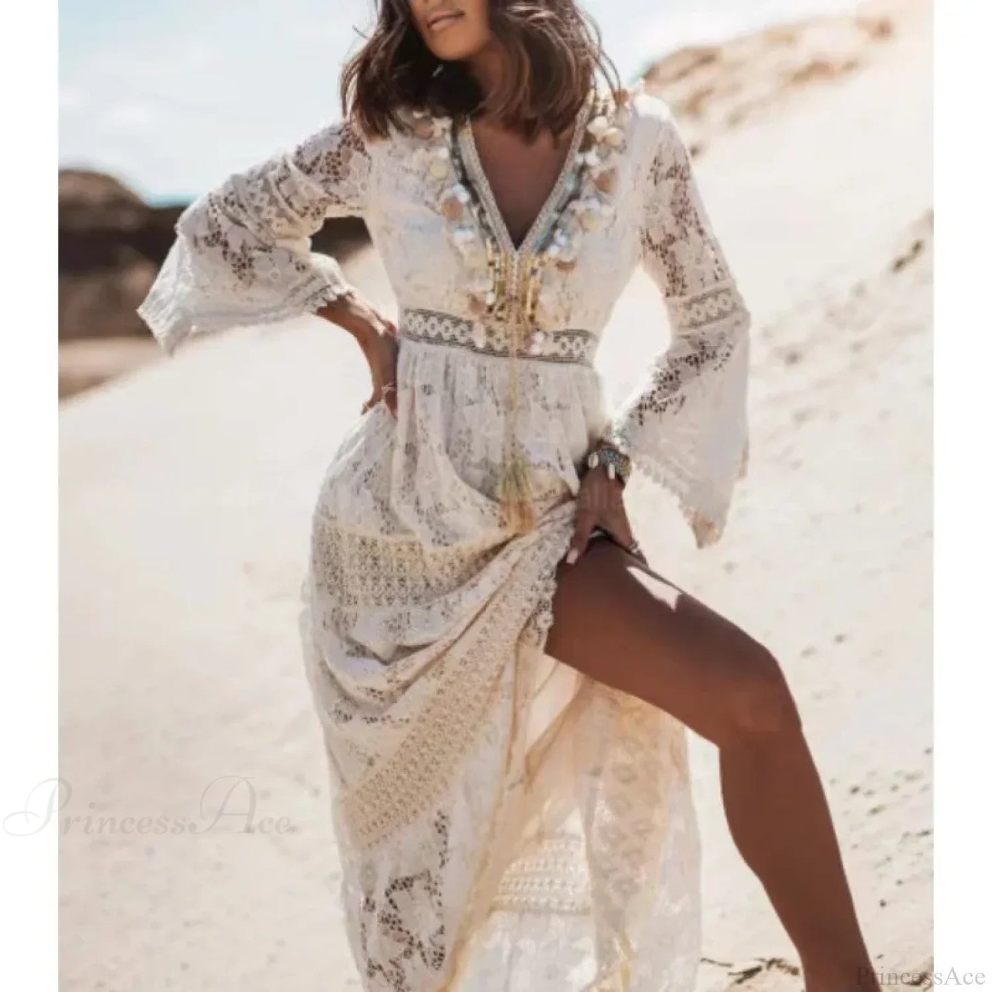 Vintage Embroidery Loose White Red Boho Dress