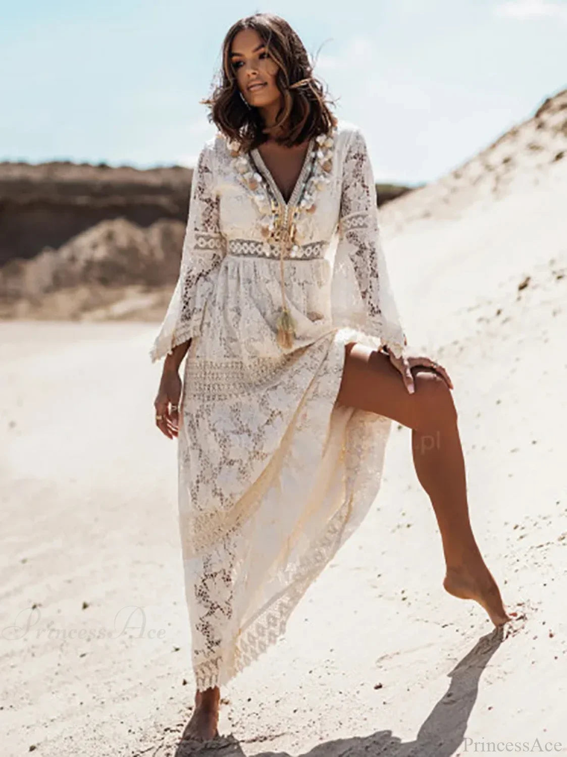 Vintage Embroidery Loose White Red Boho Dress