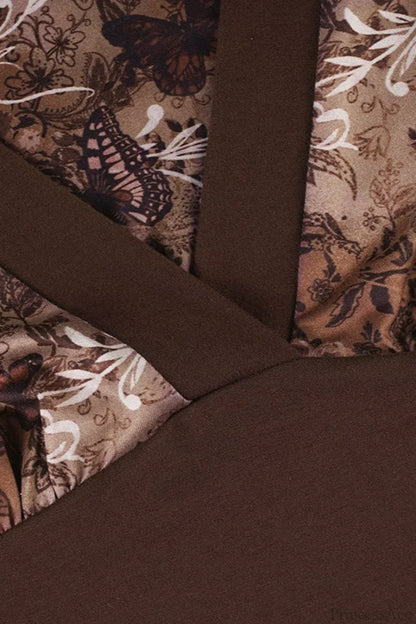 Vintage Floral Print V-neck Slim Sexy Long Sleeve Tee