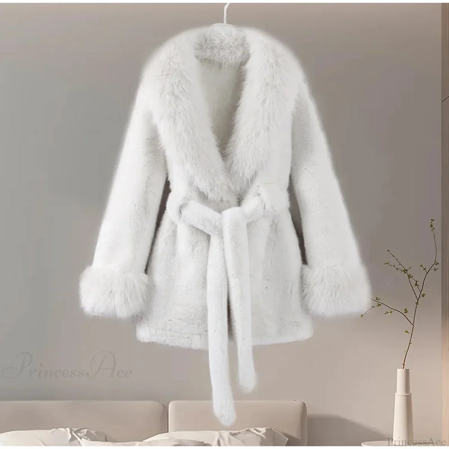 Vintage Fox Fur Belted Luxury Coat