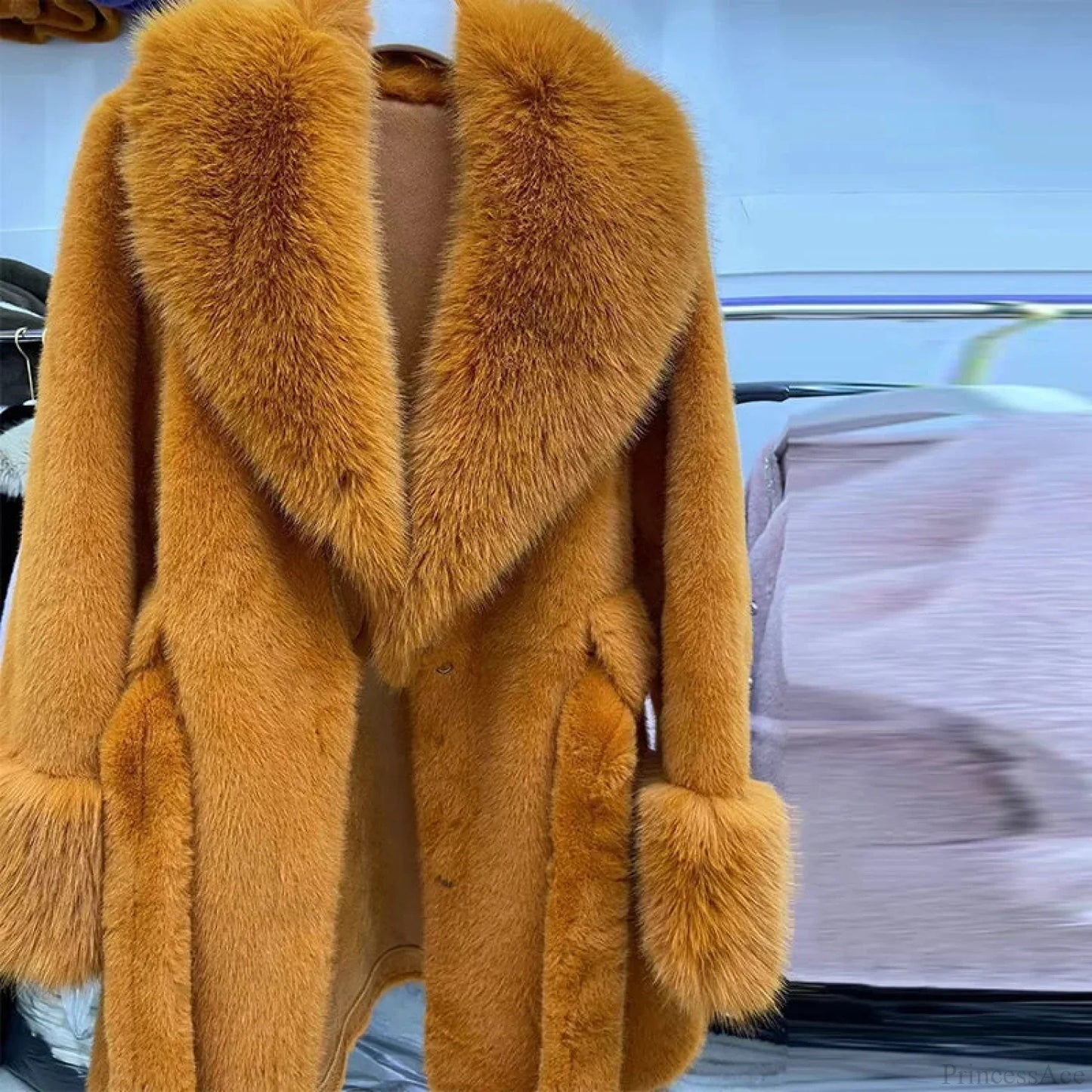 Vintage Fox Fur Belted Luxury Coat