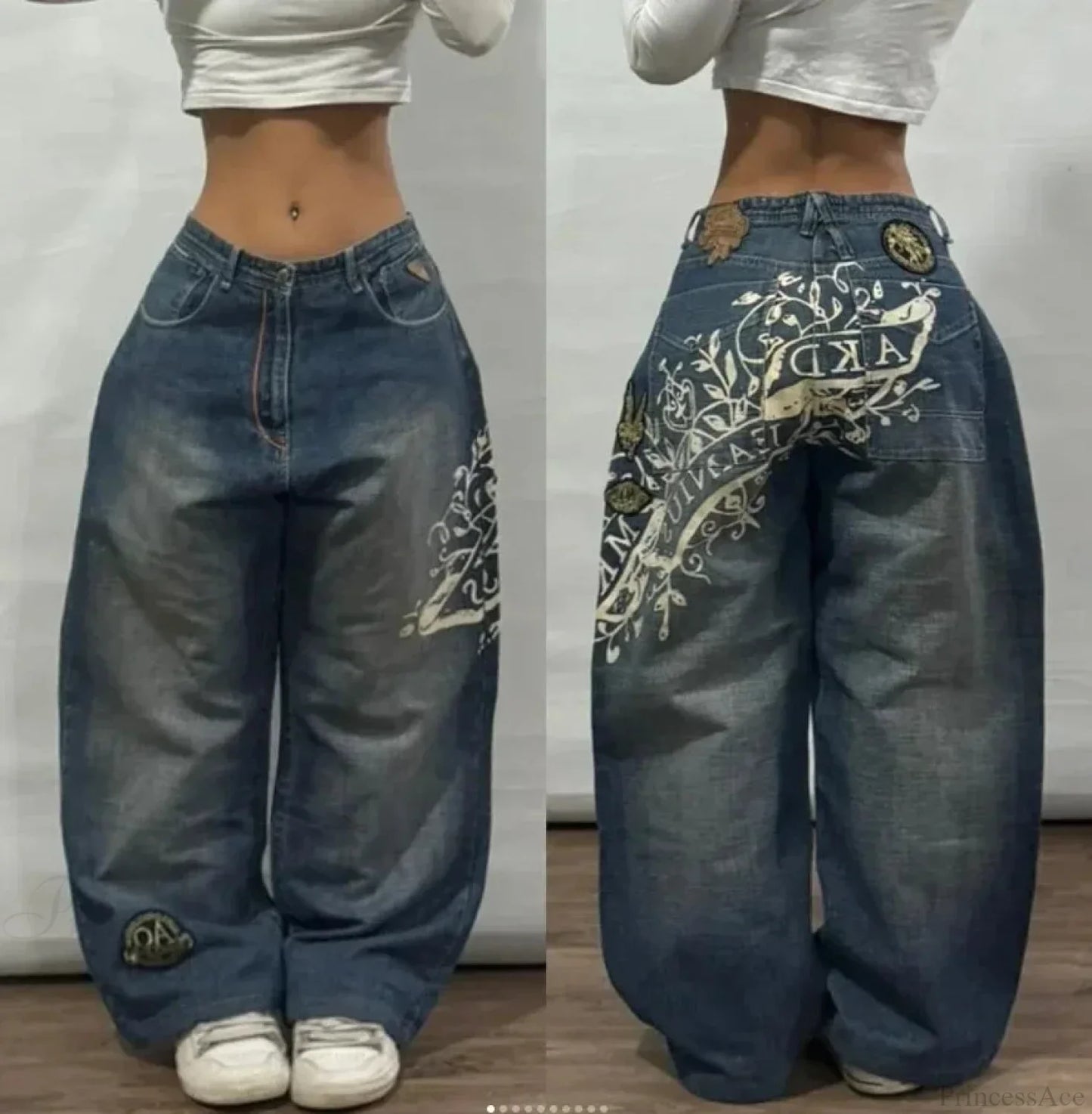 Vintage Gothic Cross Wings Stitched Pants