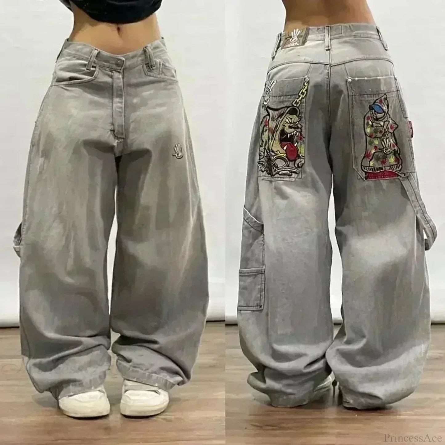 Vintage Gothic Cross Wings Stitched Pants
