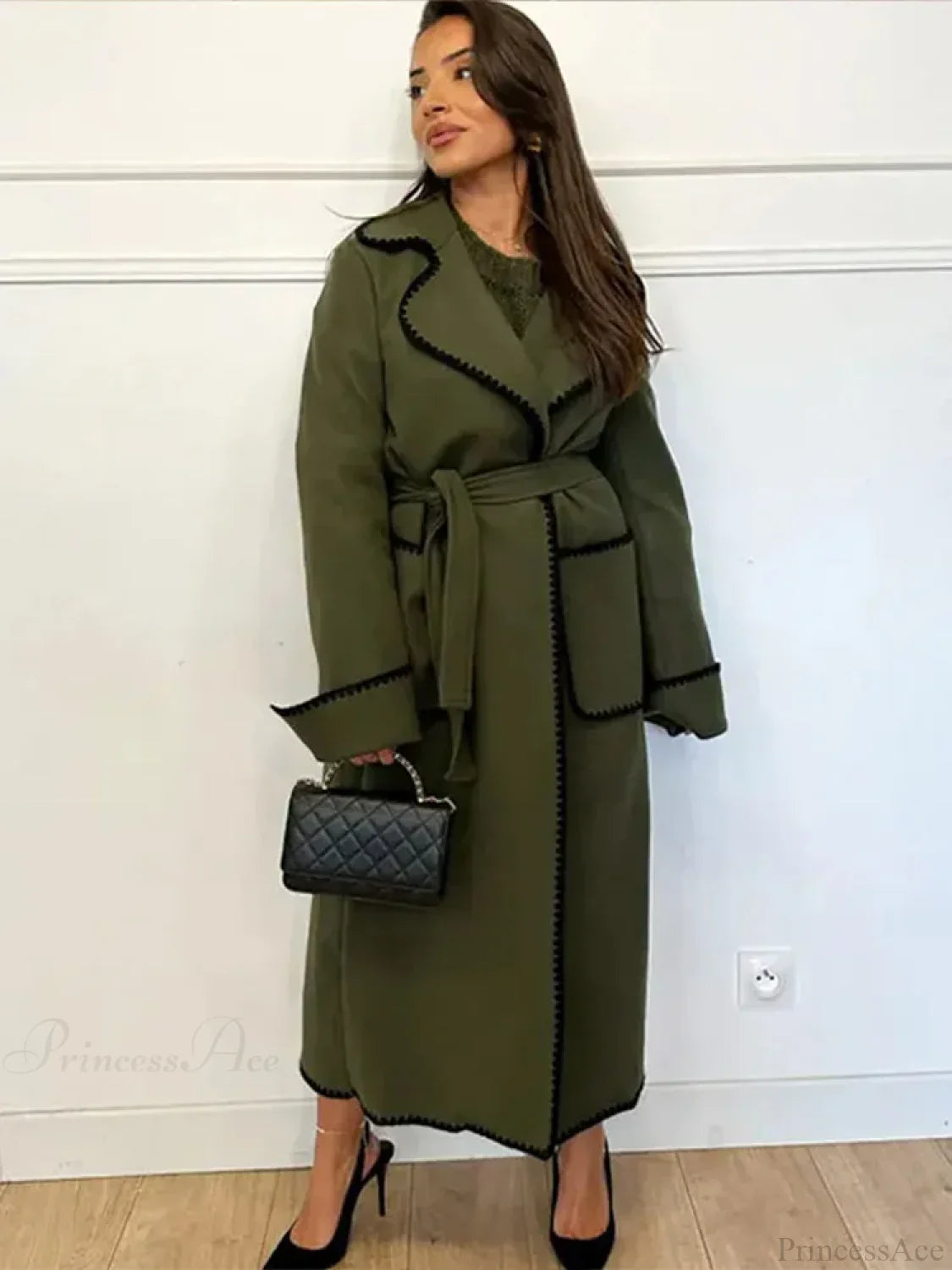 Vintage Patchwork Belted Wool Overcoat