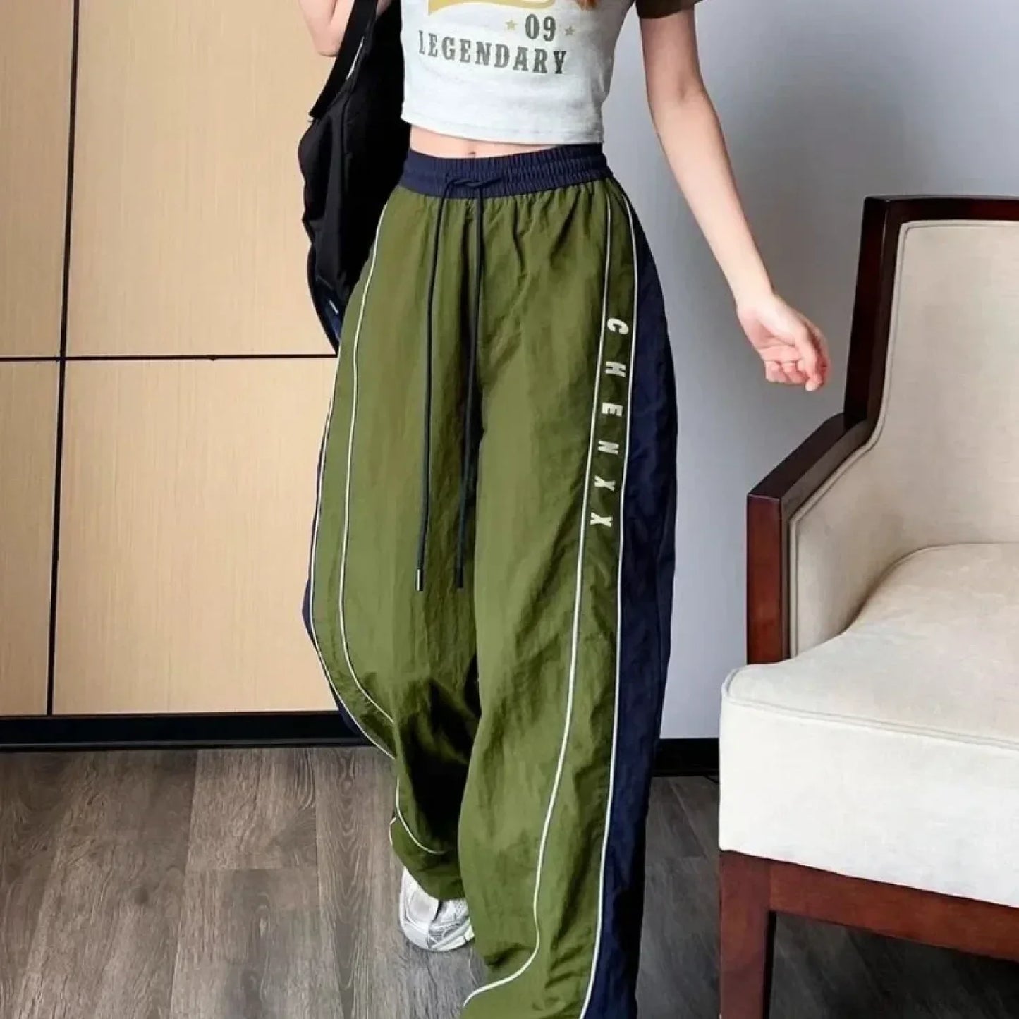 Vintage Patchwork Elastic Waist Pants