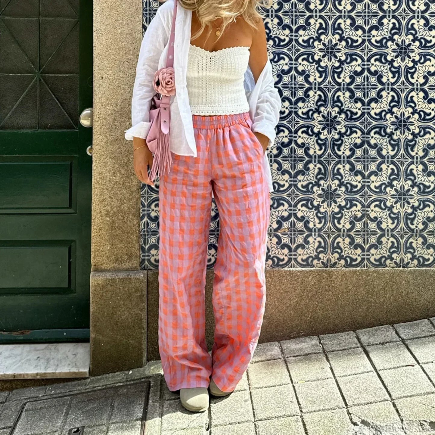 Vintage Plaid Loose Wide Leg Boho Palazzo Pant