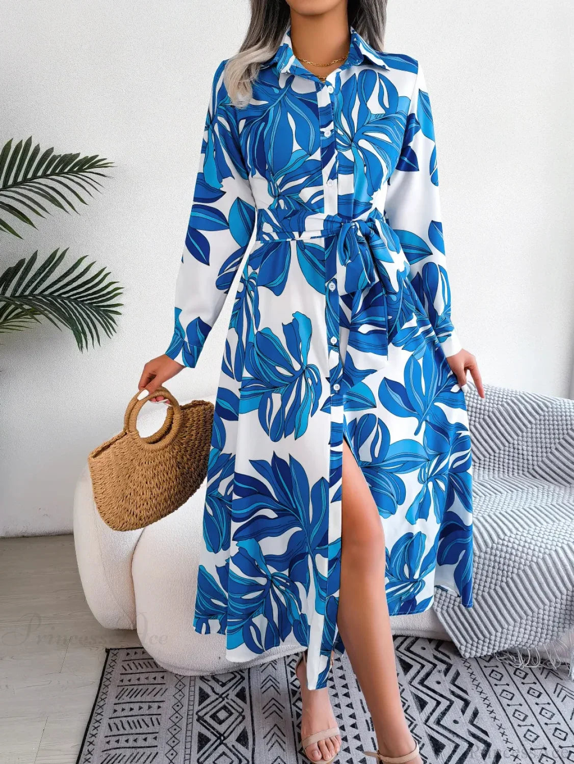 Vintage Print Shirt Maxi Floral Dress