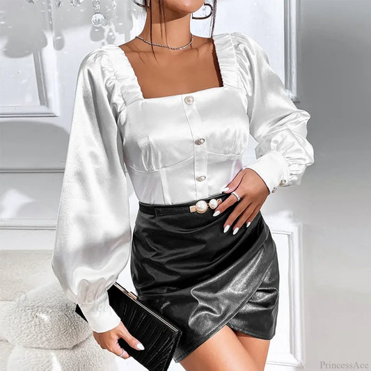 Vintage Satin Loose Long Sleeve Blouse Blusas