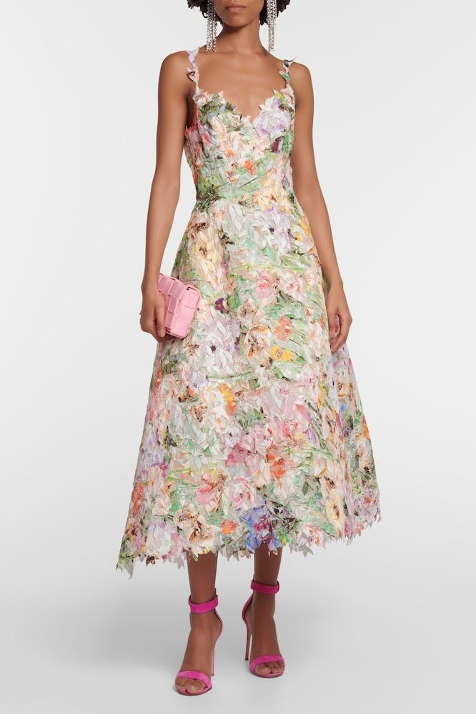 Teodora® | Purple Lace Midi Dress With Floral Embroidery