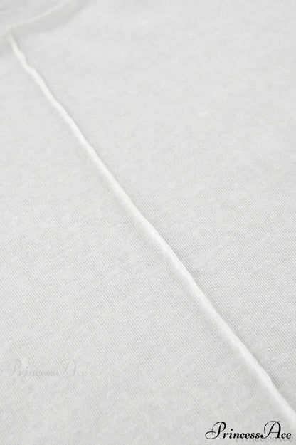 White Crew Neck Knit Panel Long Sleeve Tee