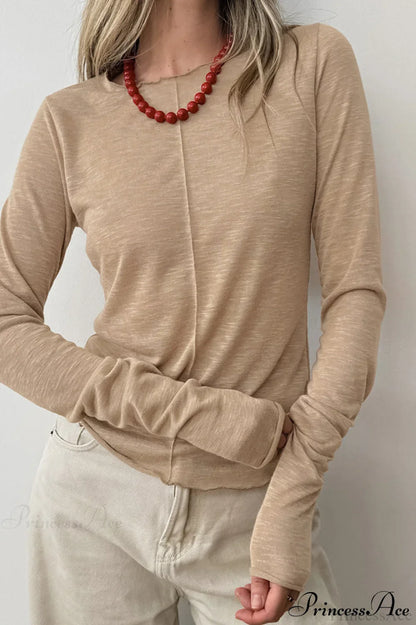 White Crew Neck Knit Panel Long Sleeve Tee