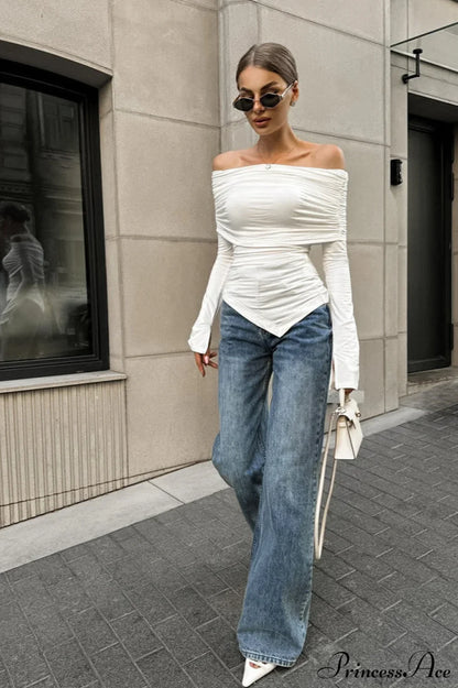 White Off Shoulder Modal Long Sleeve Tee