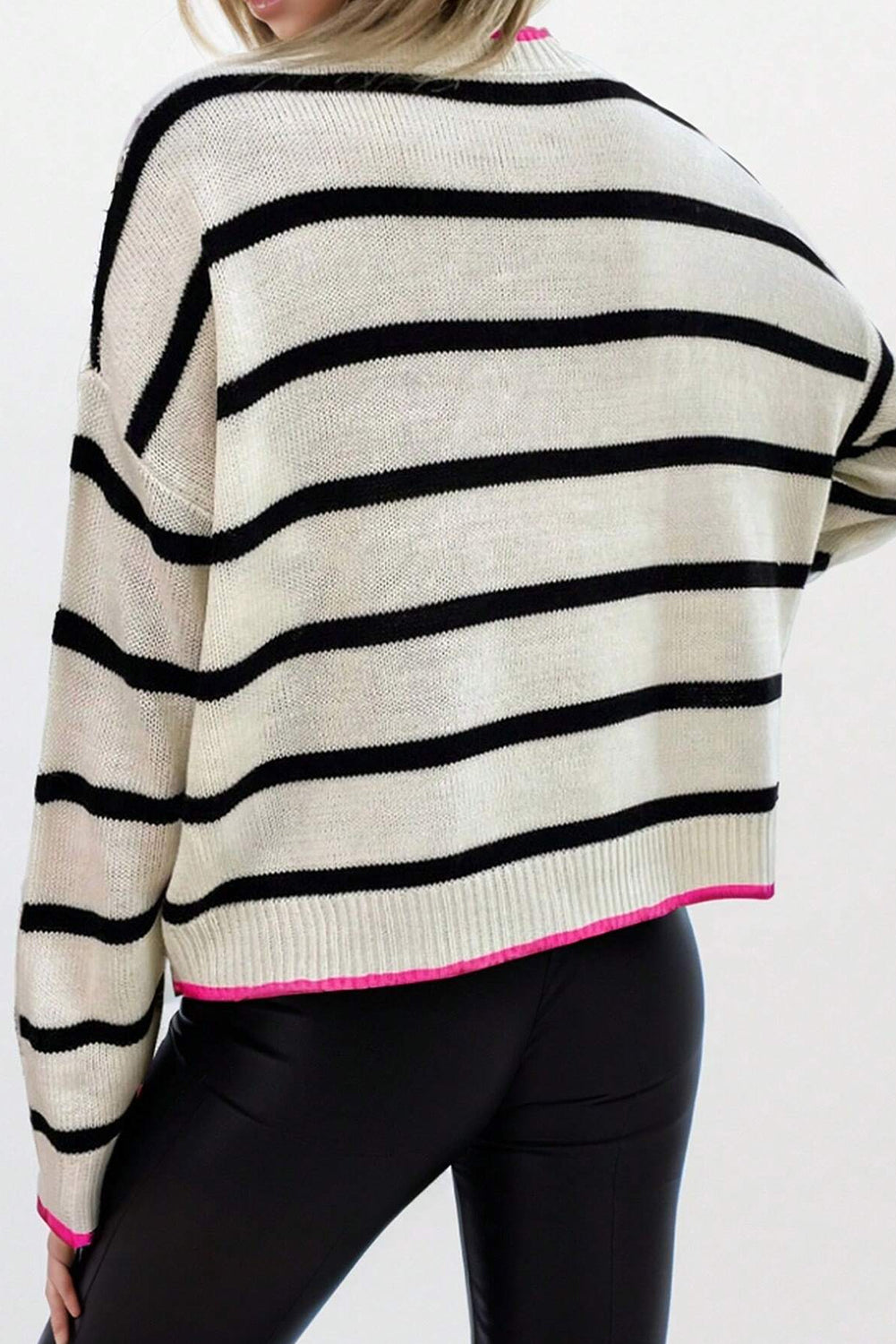 Zaida | Modern and classic striped sweater with pink lining