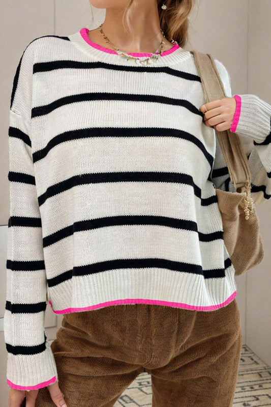 Zaida | Modern and classic striped sweater with pink lining