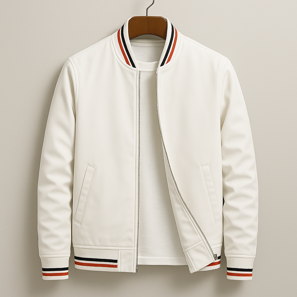 Men’s Zip Bomber Jacket With Ribbed Collar And Front Pockets