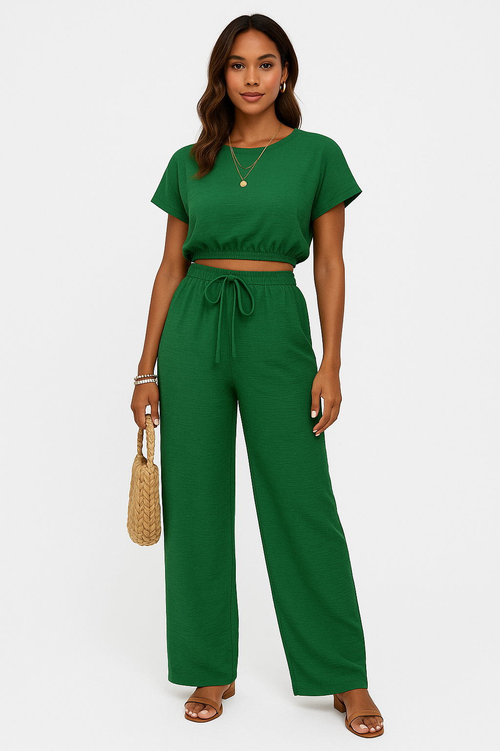 Whitney | Women's Drawstring Wide Leg Two-Piece Set