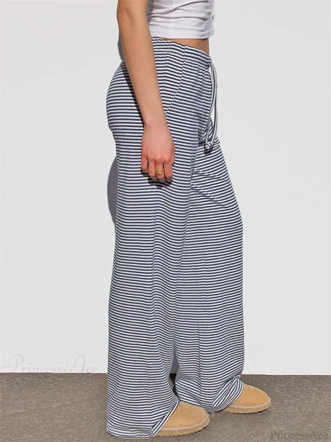 Wide-Leg Striped Drawstring Elastic Casual Sweatpant