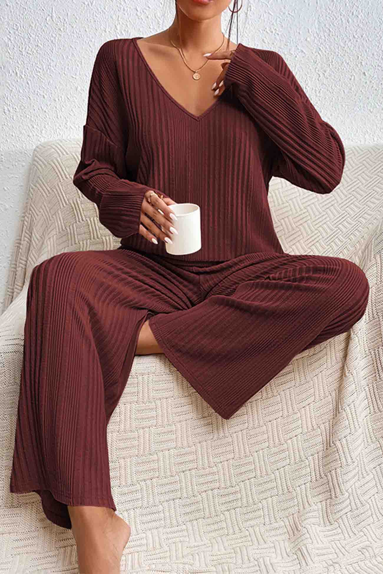 Jana | Ribbed V-neck long sleeve two piece set