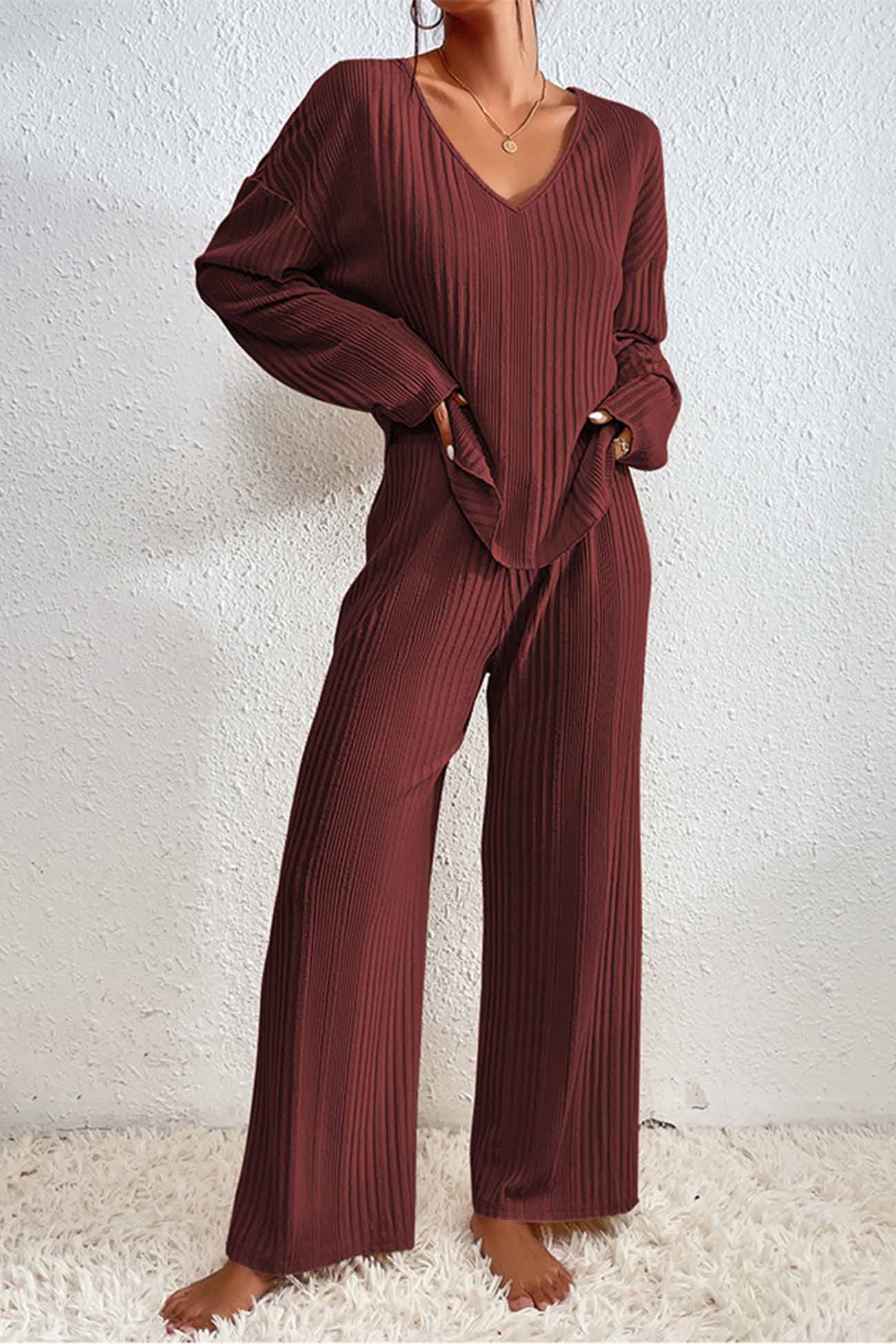 Jana | Ribbed V-neck long sleeve two piece set