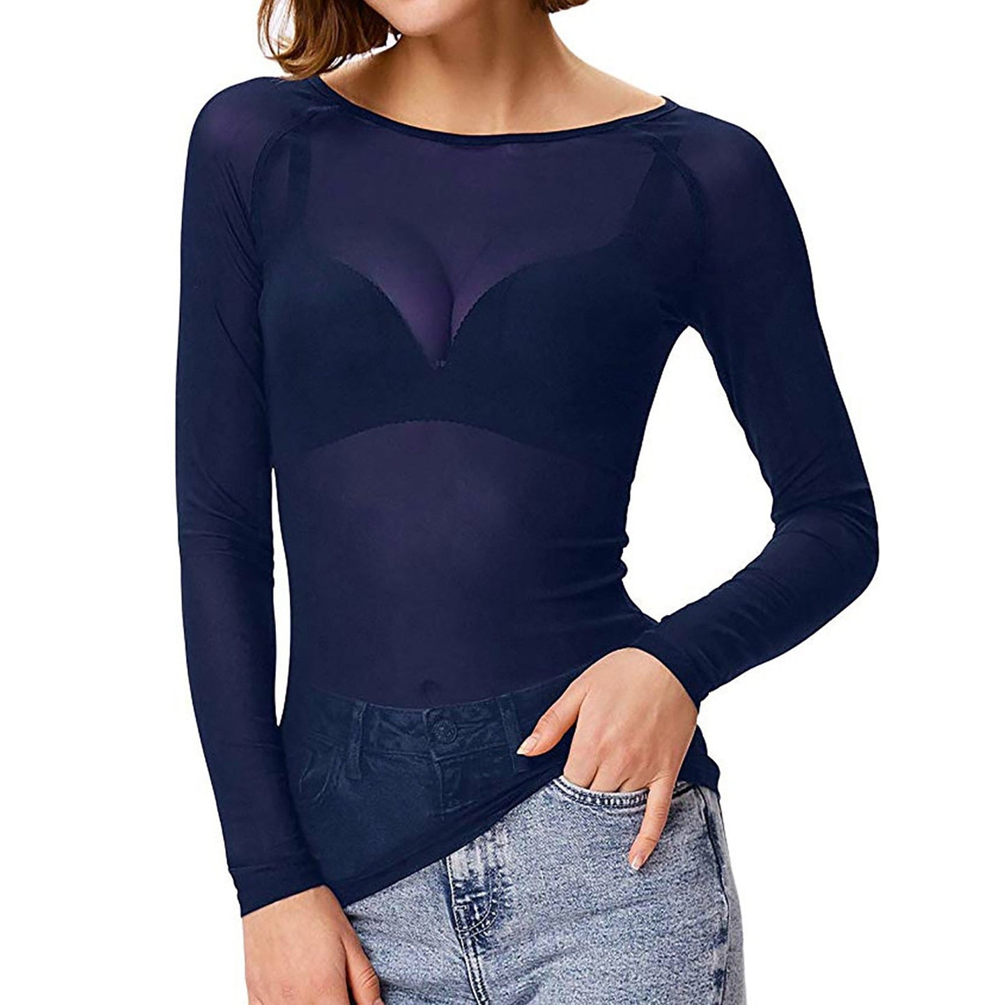 Selena® | Haut en maille transparent à Manches longues for women