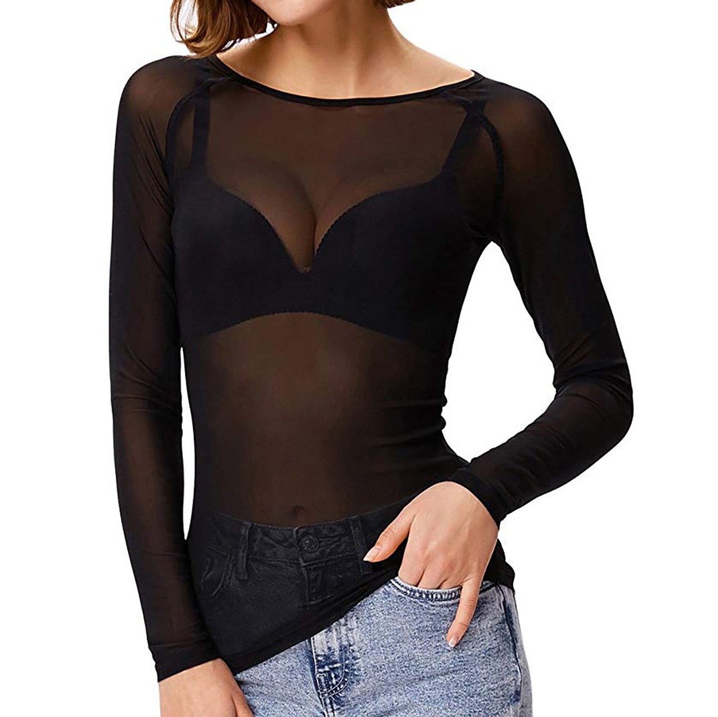 Selena® | Haut en maille transparent à Manches longues for women