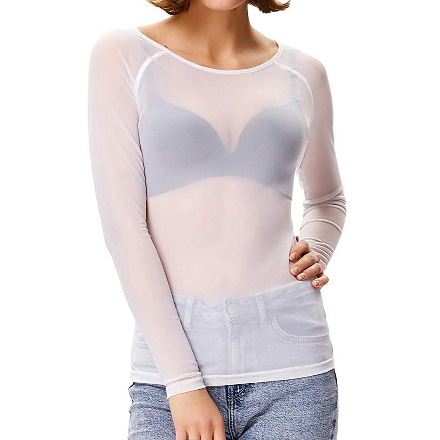 Selena® | Haut en maille transparent à Manches longues for women