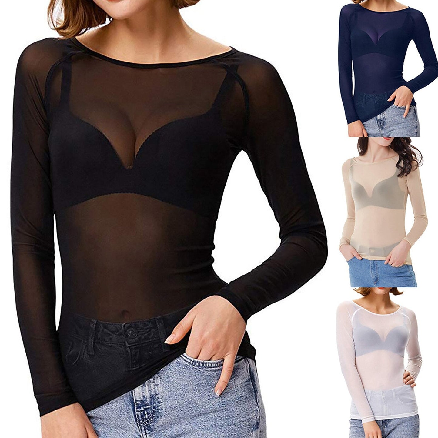 Selena® | Haut en maille transparent à Manches longues for women