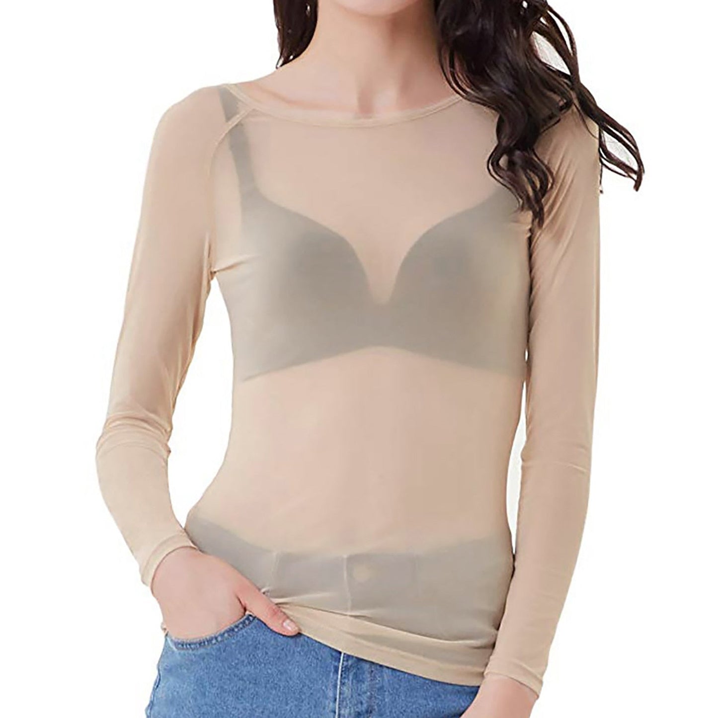 Selena® | Haut en maille transparent à Manches longues for women