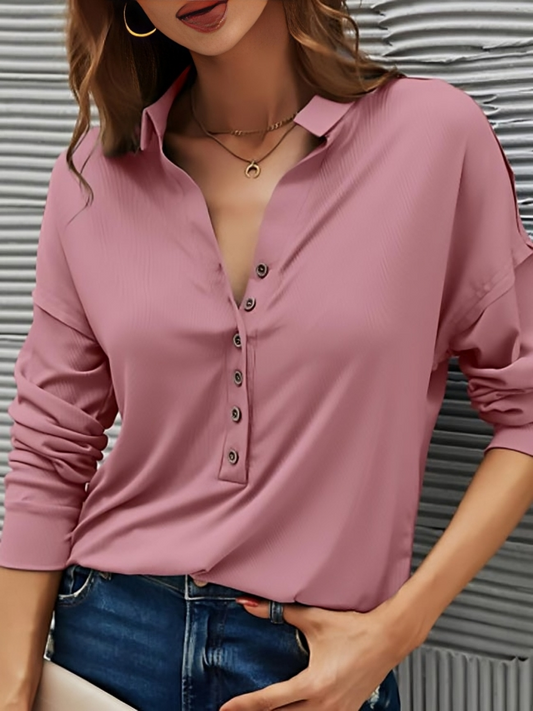 Lucy® | Cozy Long-Sleeved Button-Down Blouse