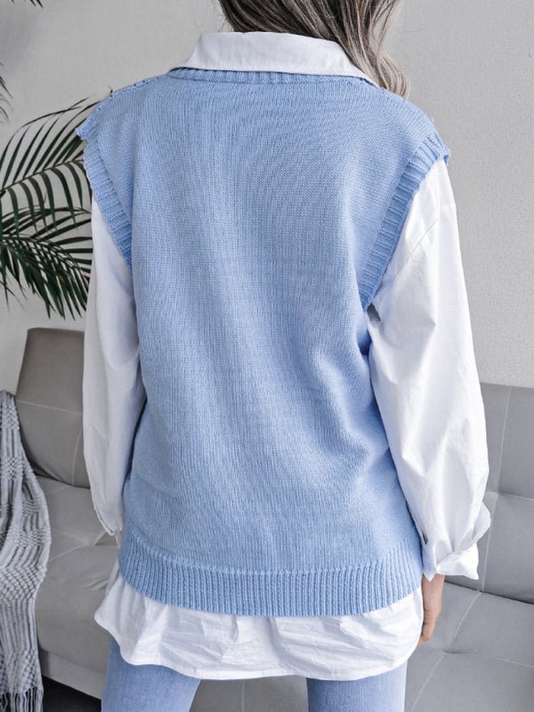 Vega® | Women'S Knitted Sweater With Hollow Out Fried Dough And V-Neck