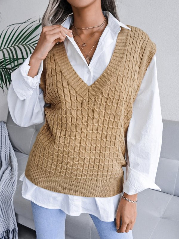 Edna® | Women'S V-Neck Fried Dough Casual Loose Knit Sweater