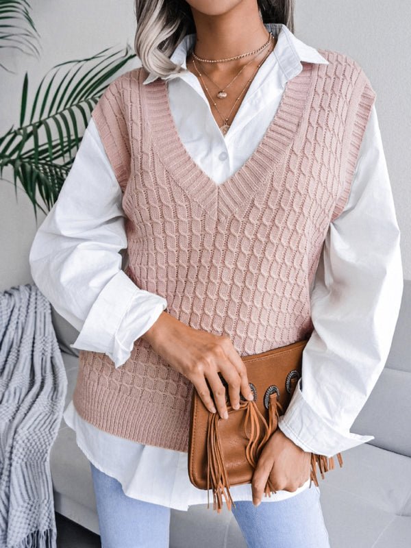 Edna® | Women'S V-Neck Fried Dough Casual Loose Knit Sweater