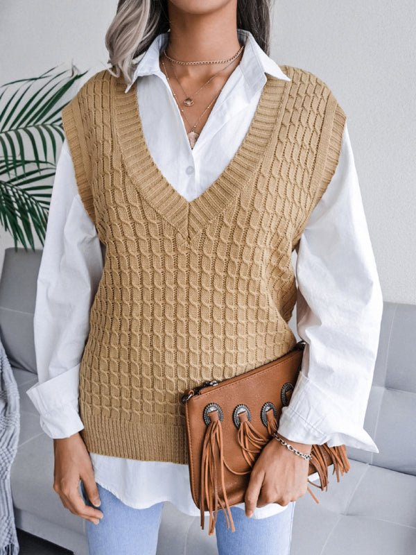Vanessa® | Women'S V-Neck Fried Dough Sweater, Casual, Loose Knit