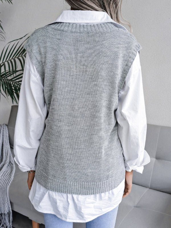 Elena® | Women'S V-Neck Hollow Diamond Casual Knitted Vest Sweater